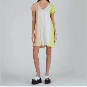 ATM CLASSIC JERSEY DIP DYE V-NECKDRESS SHELL/TALC/CITRON Size Medium